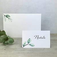 Svatební jmenovka s větvičkou blahovičníku