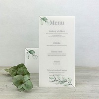 Svadobné menu s vetvičkou eukalyptu