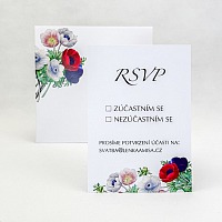 Svadobná kartička s farebnými kvetmi sasaniek