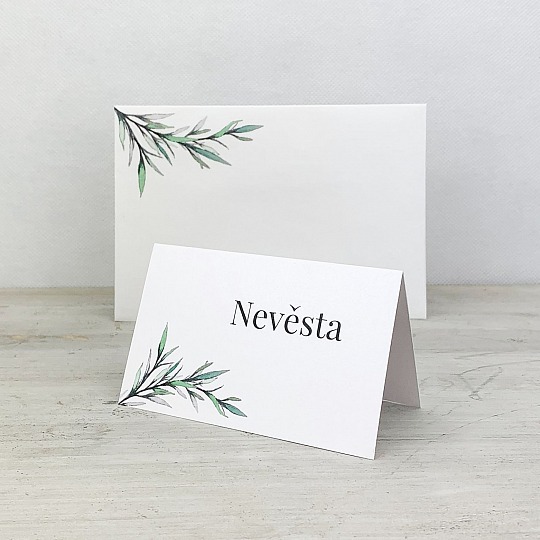 Svadobná menovka s vetvičkou rozmarínu