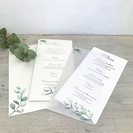 Svatební menu s větvičkou blahovičníku