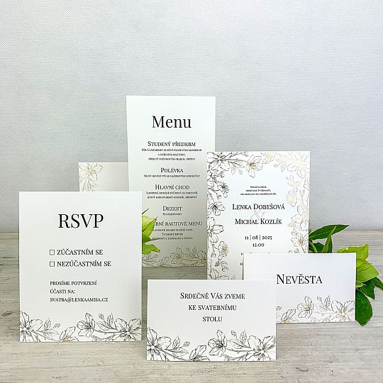 Svadobné menu so zlatými kvety