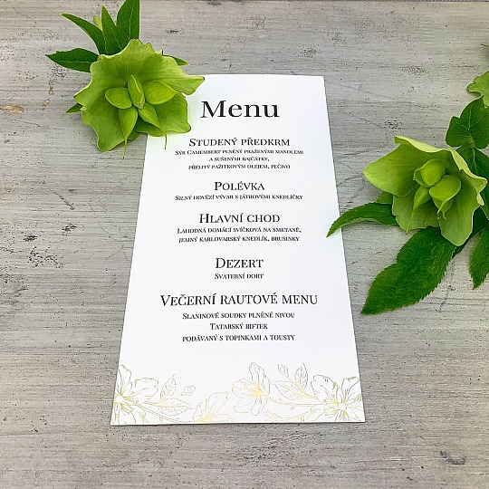 Svadobné menu so zlatými kvety