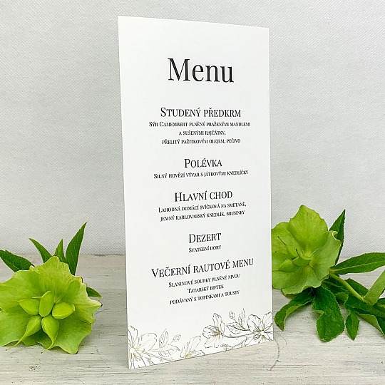 Svadobné menu so zlatými kvety