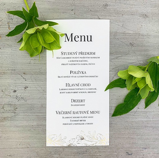 Svadobné menu so zlatými kvety