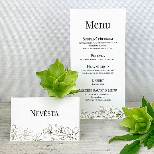 Svadobné menu so zlatými kvety