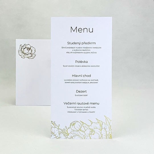 Svadobné menu so zlatou razbou kvetín
