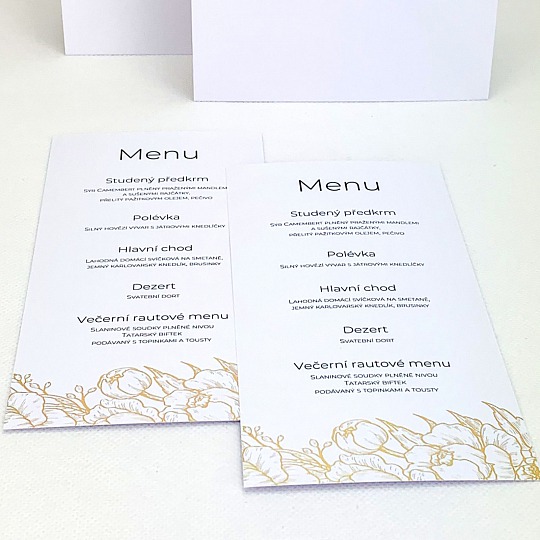 Svadobné menu so zlatou razbou kvetín
