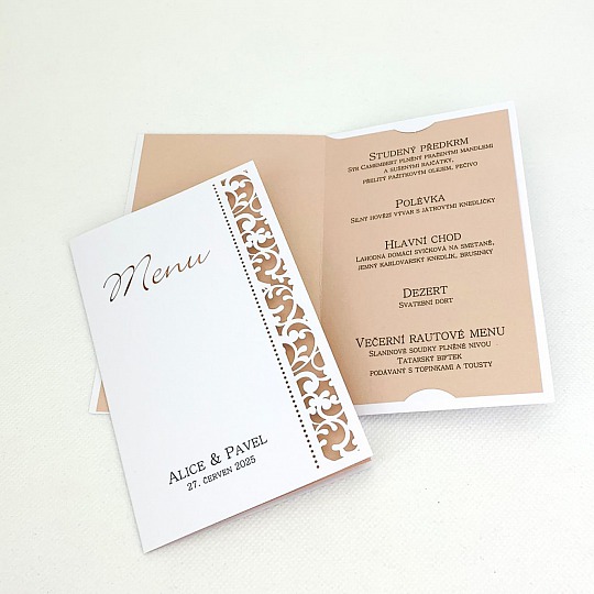 Svadobné menu s krajkovým výrezom