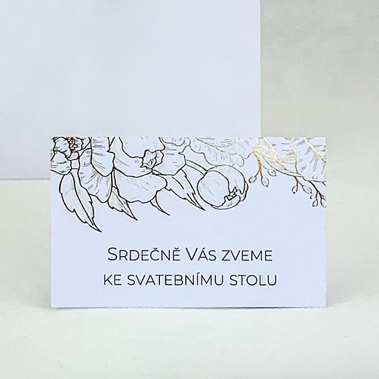 Svadobná pozvánka so zlatou razbou kvetín