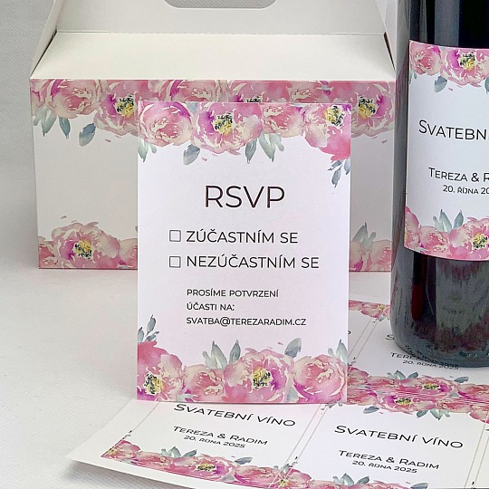 Svadobná kartička s pivonkou