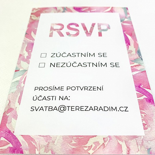 Svadobná kartička s akvarelovou kresbou kvetín